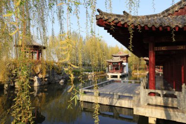 Geleneksel Çin mimarisinin manzarası