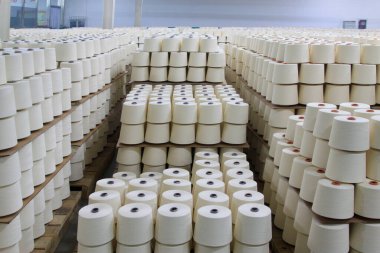 bir fabrikada bir iplik üretim satırında pamuklu grubu