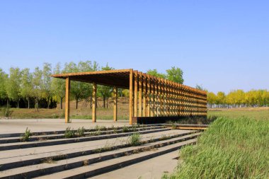 Oksitlenme, paslanma, parkta çelik kirişler, fotoğrafın yakın çekimi.