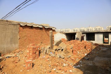 Broken walls, closeup of photo