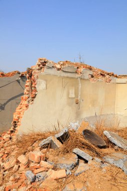 Broken walls, closeup of photo