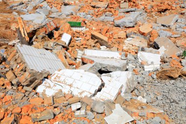 Crushed concrete blocks, closeup of photo