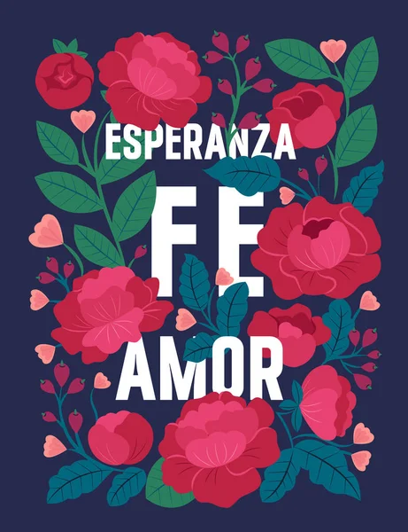 Esperanza Amor Esto Esperanza Amor Frase Española Con Peonía Ilustración — Vector de stock