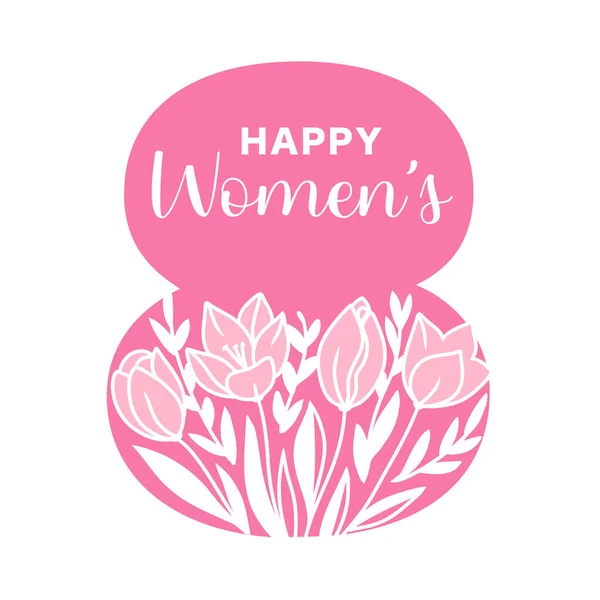 Pink Number Tulips Phrase Happy Women Vector Illustration Spring Holiday — Stockový vektor