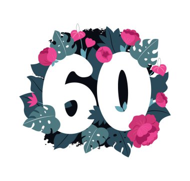 The dark 60 number for happy birthday, party in a vector illustration