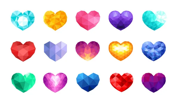 stock vector Set of polygonal geometric hearts in color, graphic elements for logos and so on