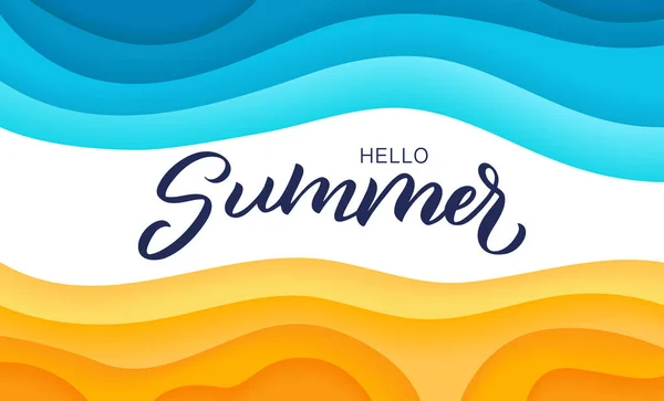 こんにちは夏の抽象的なバナー 洋紙スタイルイラストの海の背景 — ストックベクタ