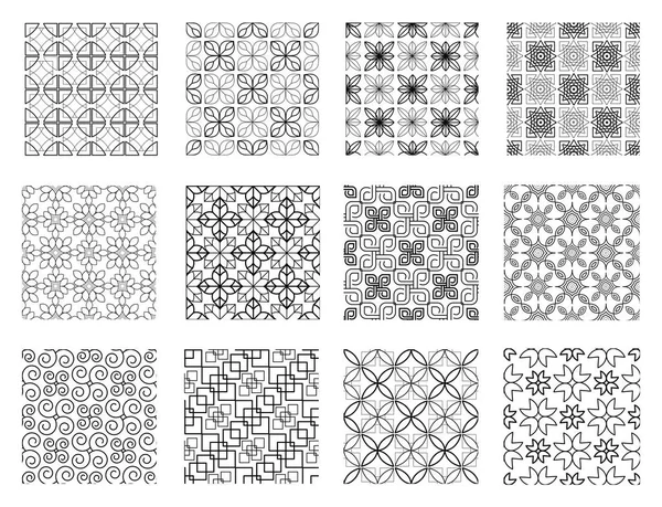 Dekorasyon için bir takım geometrik desenler. Bir vektör illüstrasyonunda tek renkli baskılar