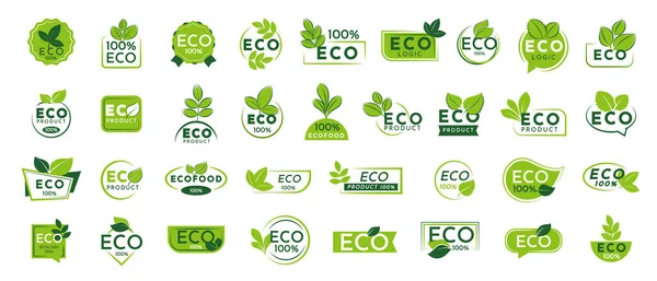 Set Eco Logo Green Labels Badges Stickers Vector Illustration — Stock Vector