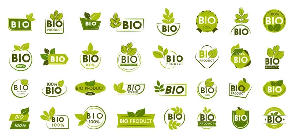 Collezione Logo Prodotto Bio Buoni Pasto Distintivi Emblemi Illustrazione Vettoriale — Vettoriale Stock