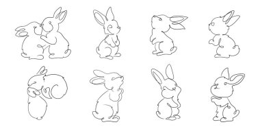 Paskalya tavşanı çizimi. Çizgi sanatında sevimli bir tavşan, vektör illüstrasyonunda minimal logo dövmesi.