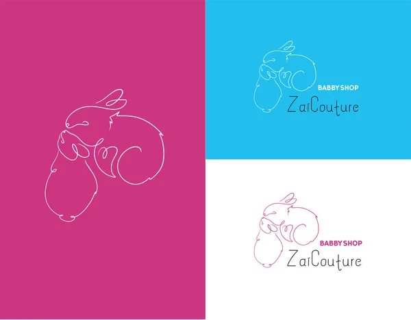 Cute Bunny Loving Minimalistic Logo Line Art Style Kids Business — Stock Vector