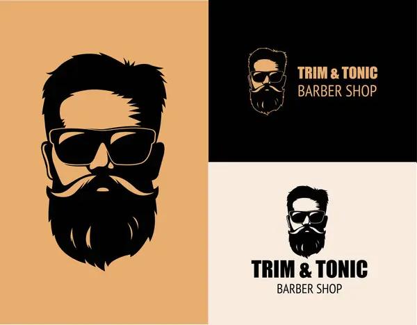 Silhouette Man Beard Mustache Design Barber Shop Logo Business Card — Stock Vector