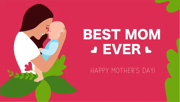 Pink Banner Mother Baby Text Best Mom Ever Happy Holidays — Stock Vector
