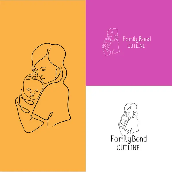 Logo Mother Hug Baby Line Art Style Loving Business Baby — Stock Vector