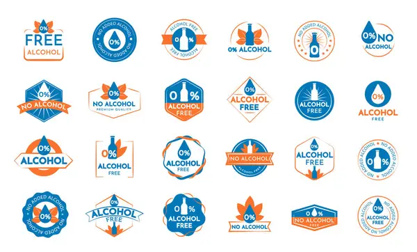 Vektör Illustration Daki Alkolsüz Logo Seti Büyük Mavi Koleksiyon Rozetleri Telifsiz Stok Illüstrasyonlar
