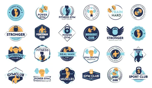 Set Gym Club Badges Vector Illustration Big Collection Labels Sport Stok Vektör