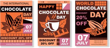 Set of posters world chocolate day, banners with text in a vector illustration clipart