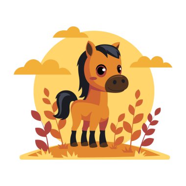 Vektör yanılsamasında doğadaki komik çizgi film atı.