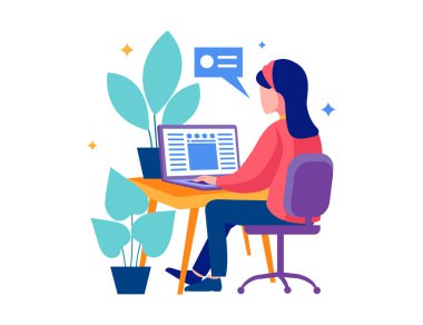 Sosyal Medya Pazarlama Uzmanlığı Strateji Kampanyaları Laptop 'ta, ux Tasarım Düz Çizim