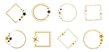 Metin Dekor, Tırnak ve Cümleler için Yıldızlı, Yıldızlı Yuvarlak ve Kare Şekilli Lüks Gradyan Altın Çerçeveler kümesi