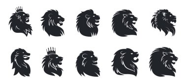 Aslan Başı Siluetleri, Kraliyet Aslan Başı Logoları ve Simge Vektör Koleksiyonu