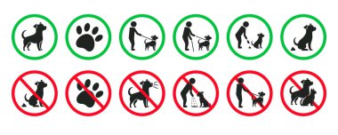 Dairesel Şekilde Evcil Hayvan Simgesi Ayarlanmamış. Kısıtlama ve Tedbir için Vektör Sembolleri