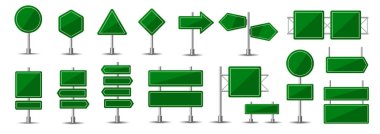 Yeşil sokak tabelası hazır. Yol Yönlendirme Panelleri, Metin için elementler bir vektör illüstrasyonunda..