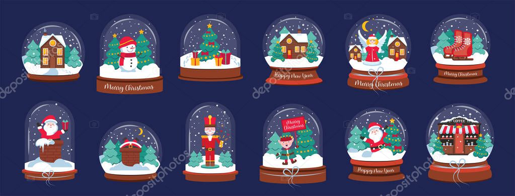 Set of Christmas Snow Globes with Santa Claus, and etc. Gift Glass Balls Collection