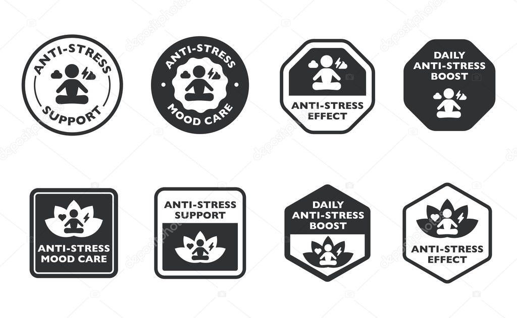 Anti-Stress Vector Icons and Stamps for Product Labeling, information