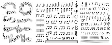 Müzikal Notalar ve Personel Hatları. Melodi Arkaplan Kümesi, Basit ve elle çizilmiş