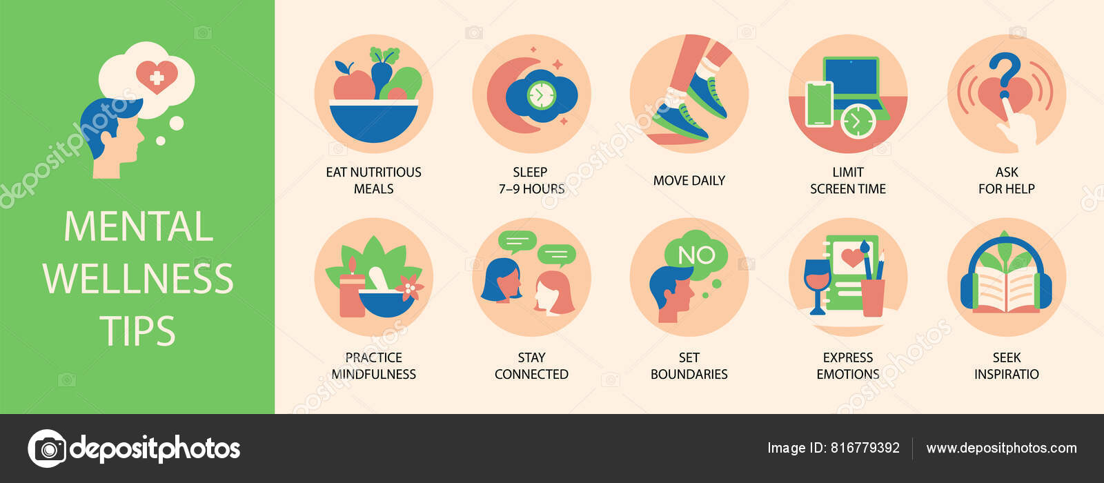 Vectores de Mindfulness tips, imágenes vectoriales | DepositPhotos, image size:1600x700