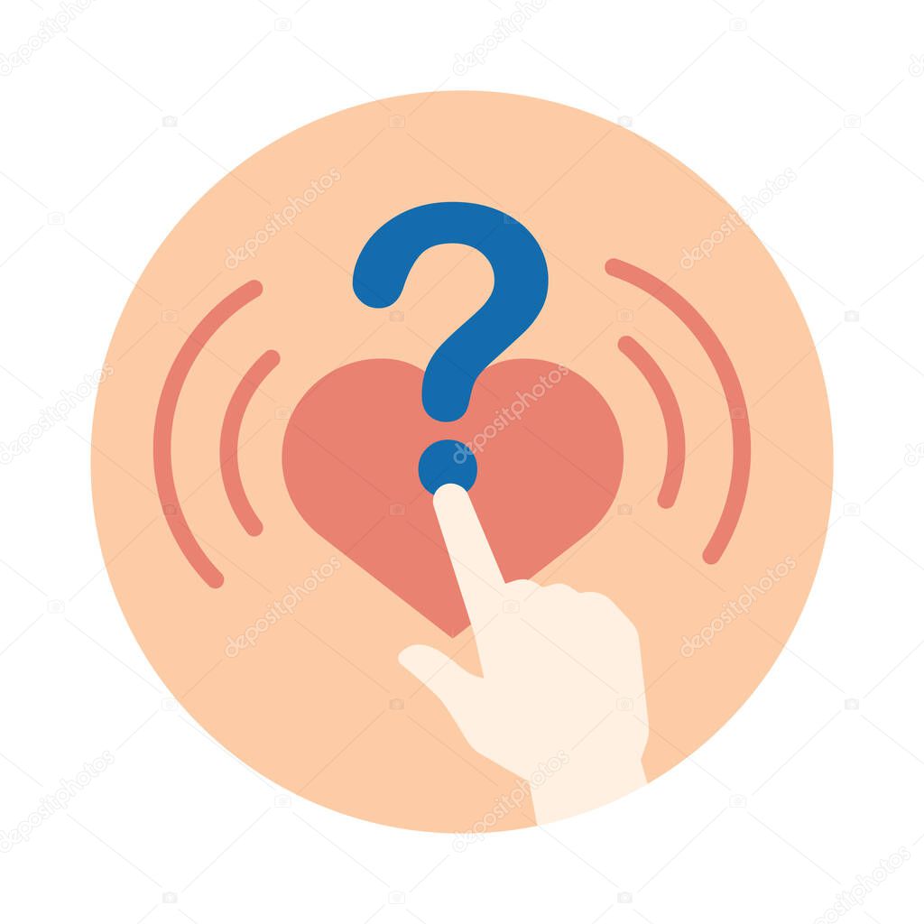 Ask for Help Icon. Mental Health Support with Heart and Question Mark
