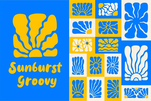 Muhteşem Güneş patlaması elementleri. Dalgalı Işınlar, Poster Dekorasyonlu Yaz El Çizimi