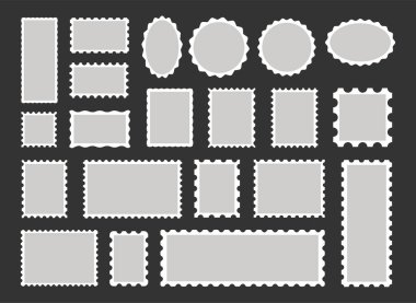 Posta damgaları ayarlandı. Dekoratif kenarlı boş posta pulu demetleri. Albüm, marka ve ambalaj ve daha fazlası için ideal