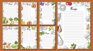 El Çizimi Sebze Tarifi Şablonu veya Retro Biçiminde Menü Düzeni Ayarları