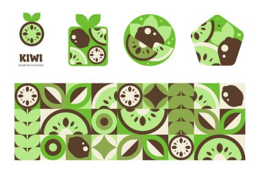 Kivi Egzotik Mozaik Kusursuz Modeli ve vektör illüstrasyonunda logosu