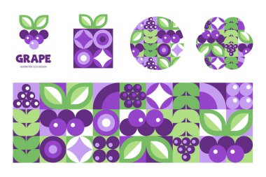 Vektör illüstrasyonunda logo elemanları bulunan Üzüm Mor Geometrik Arkaplan