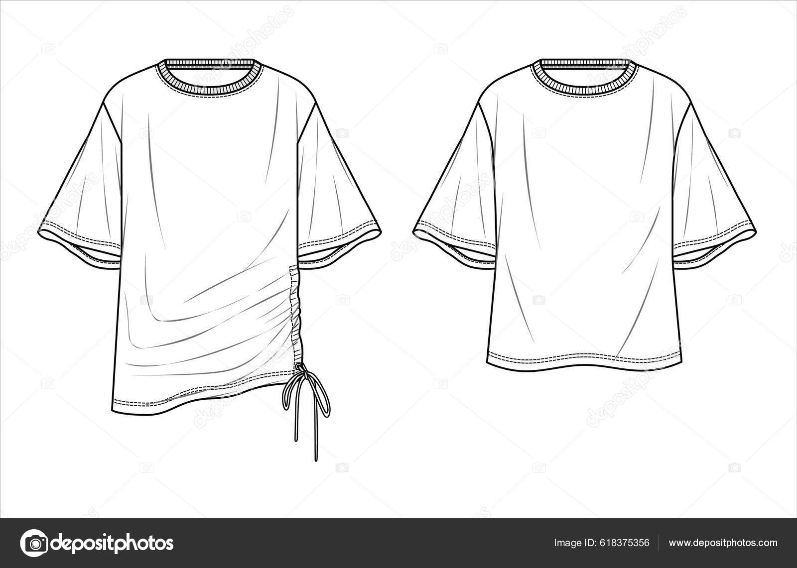 Short Sleeve with drop shoulder Ladies t shirt Technical Fashion flat  sketch Vector illustration template Front and back views. 23845830 Vector  Art at Vecteezy