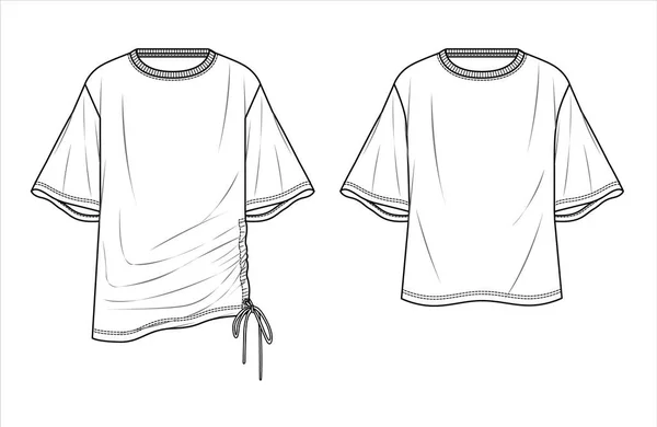 Vector Manga Curta Shirt Moda Cad Mulher Gola Redonda Caiu —  Vetores de Stock