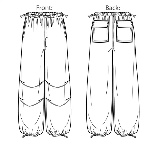 Διάνυσμα Γυναίκα Fleece Δρομέας Τεχνικό Σχέδιο Παντελόνι Στυλ Χρησιμότητας Ζώνη — Διανυσματικό Αρχείο