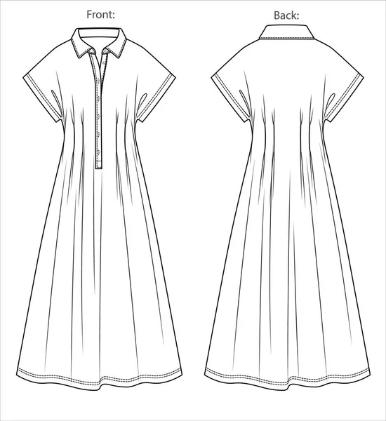 Vector Mangas Vestido Longo Moda Cad Mulher Caiu Vestido Camisa —  Vetores de Stock