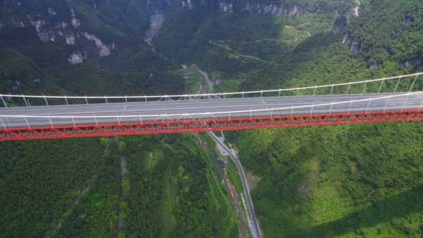 Aerial View Aizhai Suspension Bridge Canyon Hubei China — Stock Video