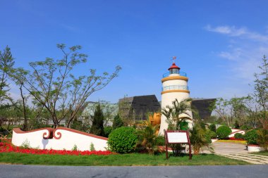 Tangshan City - 28 Mayıs 2016: Macao Guia deniz feneri minyatür manzarası, Tangshan City, Hebei Eyaleti, Chin