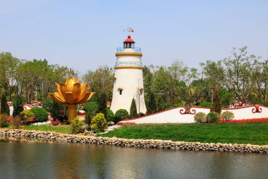 Tangshan City - 28 Mayıs 2016: Macao Guia deniz feneri minyatür manzarası, Tangshan City, Hebei Eyaleti, Chin