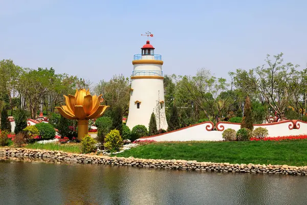 Tangshan City - 28 Mayıs 2016: Macao Guia deniz feneri minyatür manzarası, Tangshan City, Hebei Eyaleti, Chin