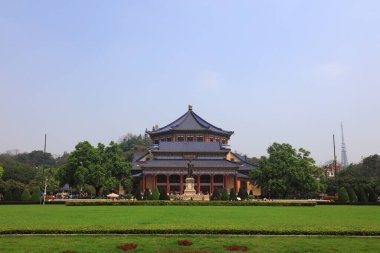 Guangzhou, Çin - 5 Nisan 2019: Guangdong Eyaleti Guangzhou 'daki Zhongshan Anıt Salonu Sahnesi, Çin