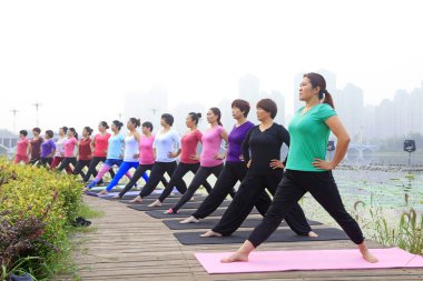 Tangshan City - 4 Eylül 2016 'da parkta yoga egzersizi yapan kadınlar, Tangshan City, Çin.