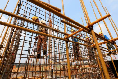 Luannan County - 13 Eylül 2016 'da bölgede inşaat işçileri, Luannan County, Hebei, Çin