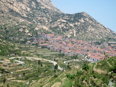 Kale balık köyü manzarası, Qingdao Şehri, Shandong bölgesi, Çin